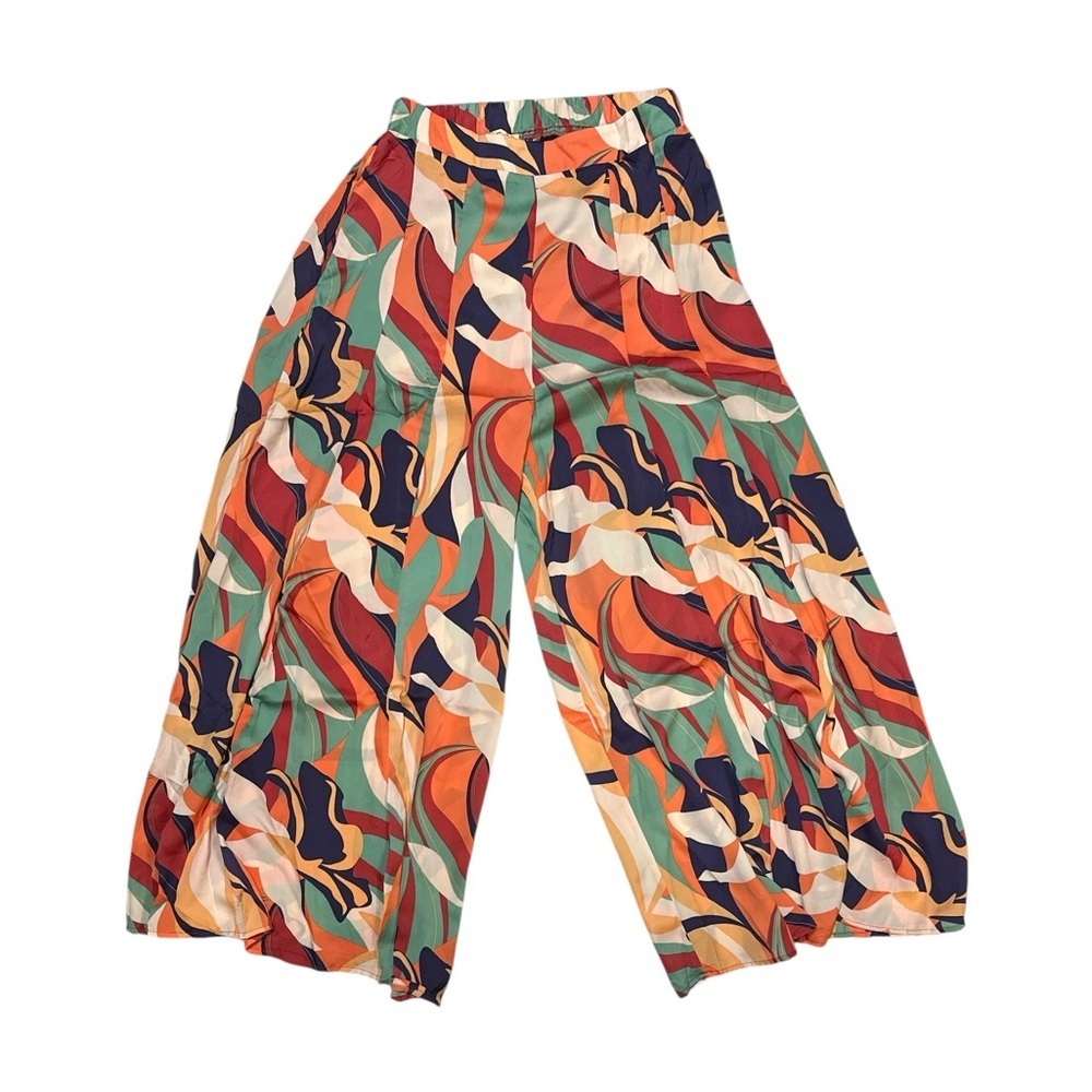 Easel The Mirabel Multicolor Abstract Pattern Sage Coral Wide Leg Pants Size S